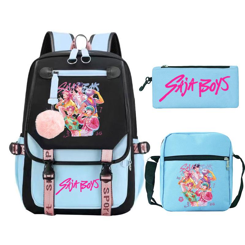 Animation Cartoon Peripheral Printing Trend Lightweight Shoulder Backpack, Primary And Secondary School Student Leisure Schoolbag Three-Piece Set