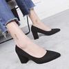 Work Shoes Women's Black Career Interview Work Dress Pointed High Heels Women's Thick Heels Medium Heel Comfortable Single Shoes Women's Shoes