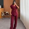 Casual 2 Piece Pants Sets Women Solid One Button Blazer Zippers High Waist Pleat Wide Trousers 2025 Spring Summer Lady Outfits