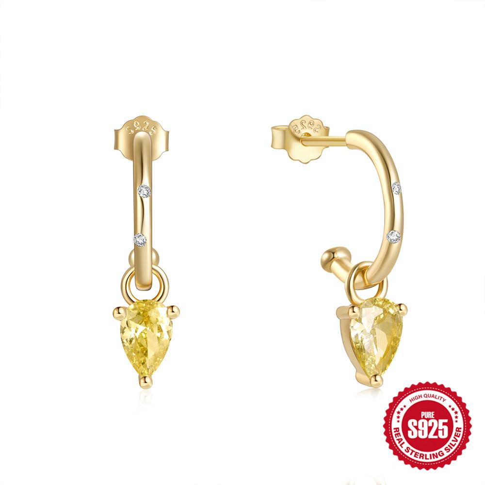 Stylish And Simple S925 Sterling Silver Style Temperament C-Shaped Diamond-Encrusted Earrings, Water Drop Diamond-Encrusted Earrings, Studs.