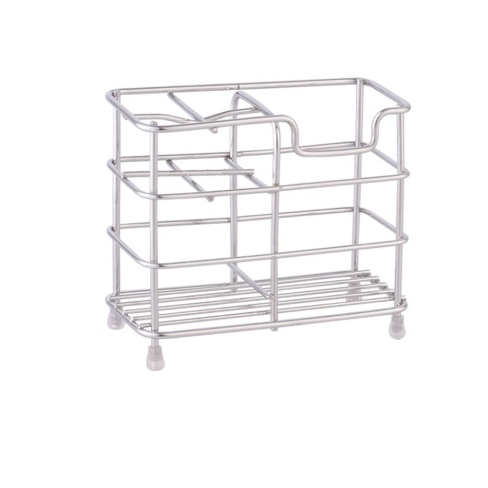 Stable Stainless Steel Toothbrush Holder Black/Silver Bathroom Countertop Storage Rack  Countertops