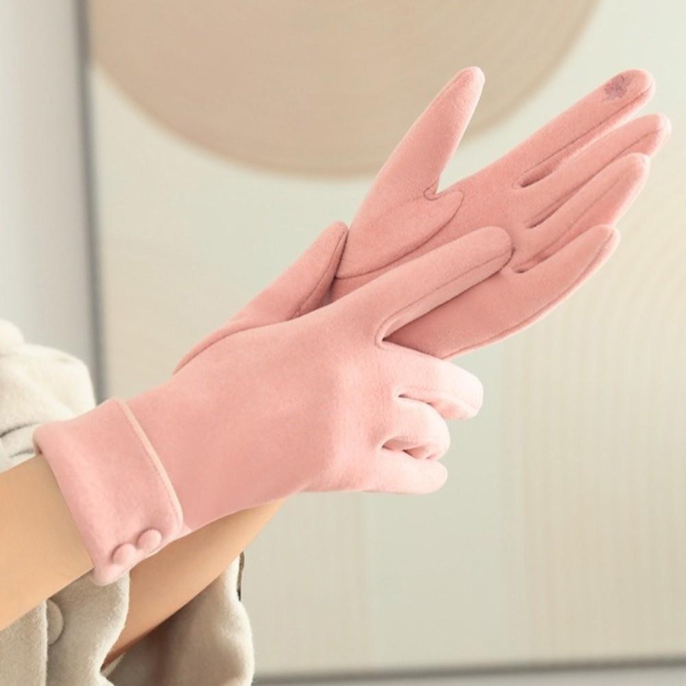 Fleece Winter Gloves Button Cycling Mittens Retro Women Gloves  Gift