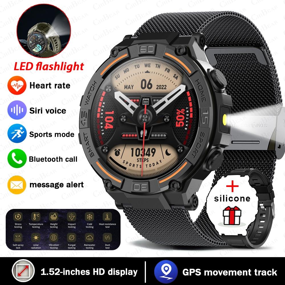 Smartwatch Militärisch Herren 360*360 HD Bildschirm Taschenlampe Gesundheitsüberwachung Wasserdicht Herzfrequenz BT Anruf Smartwatch Für Android IOS