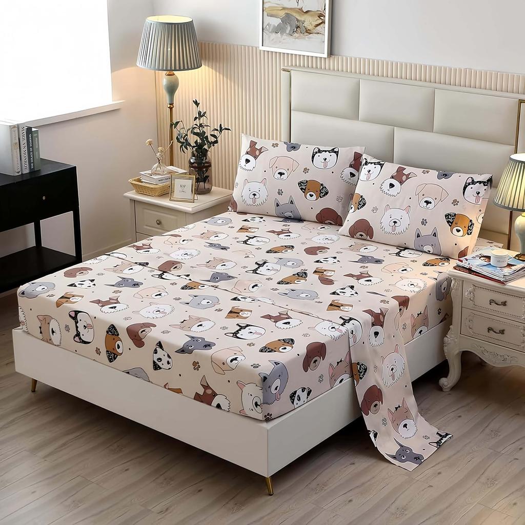 Cute Cartoon Cat Pattern Bed Hat Four-Piece Bedding Set Bedroom Dormitory Bedding Decoration