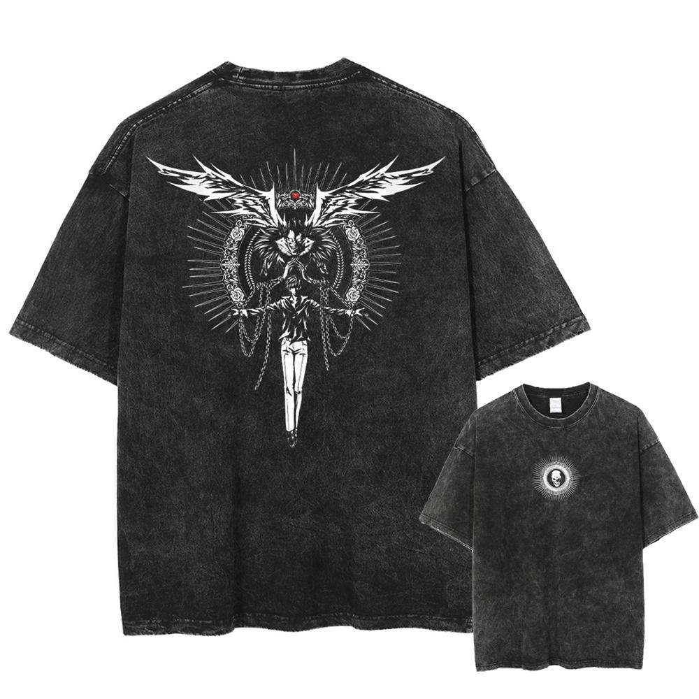 DEATH NOTE Manga T Shirt Harajuku Vintage Washed Tshirt Men Unisex Streetwear Summer Short Sleeve Cotton Oversized Tee Tops S