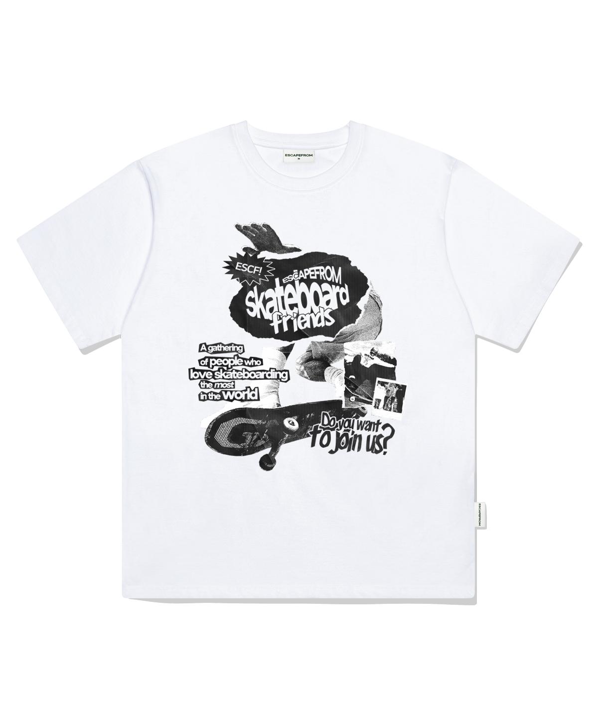 Escape From Skateboarder Friends Print Oversized Short Sleeve T-Shirt White L