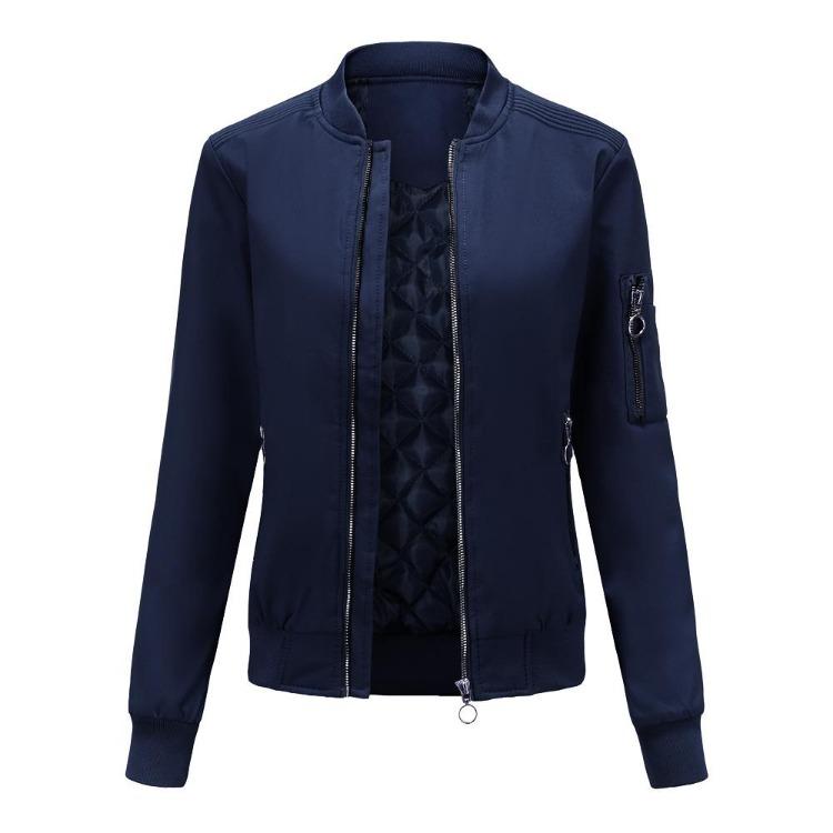 Bomber Jacket Women Thin Casual Zipper Long Sleeves Side Pockets Autumn Spring Outer Wear