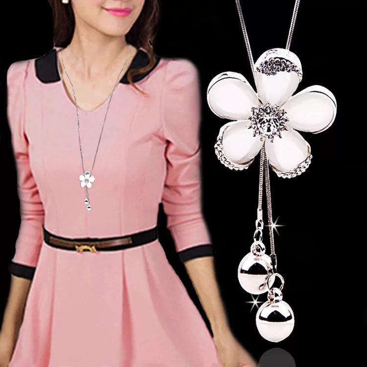 Korean Tassel Crystal Pendant Necklace - Elegant Long Sweater Chain