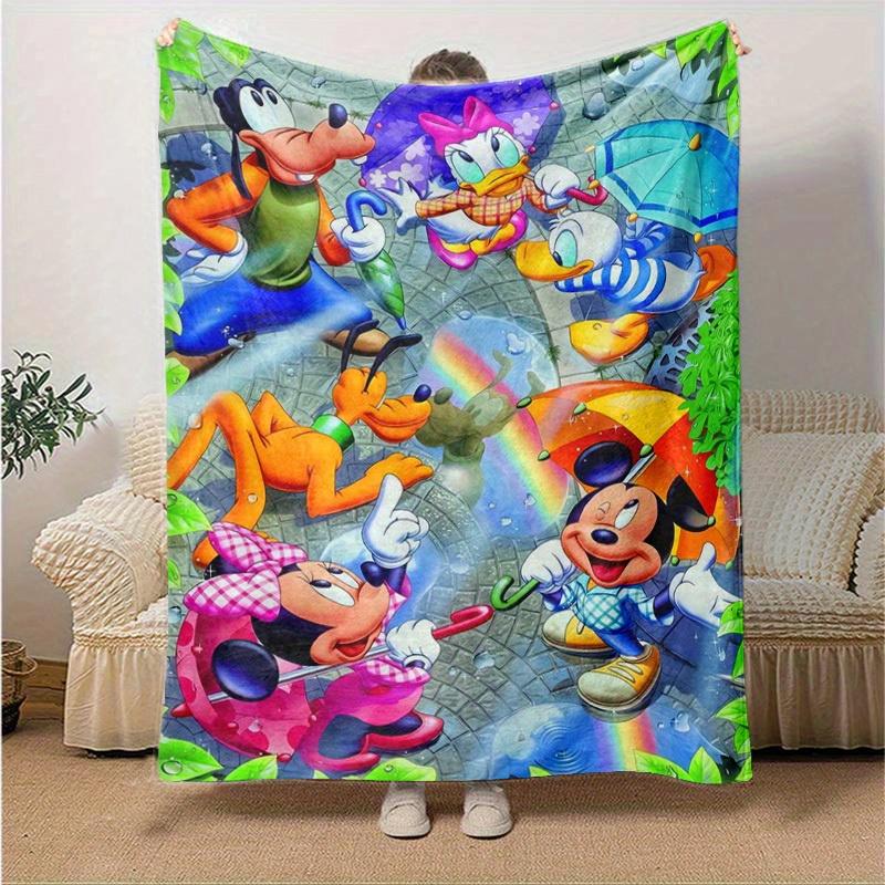 1pc. Cartoon Mickey Mouse and Friends Rainbow Umbrella Blanket, Seasonal Universal Home Decor Gift for Friends and Family, Soft Throw Blanke