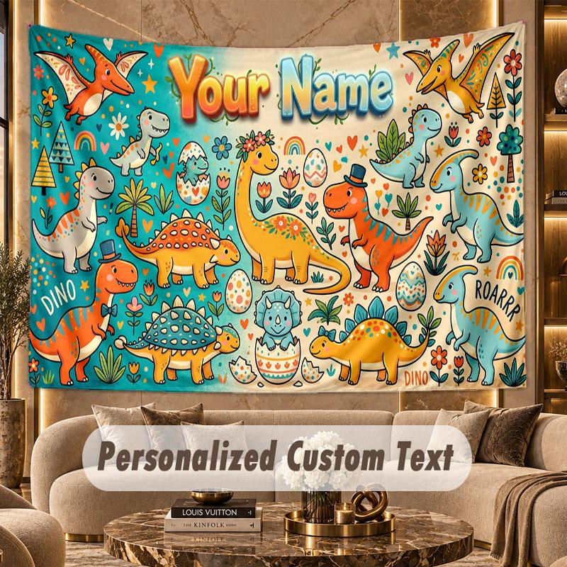 Dinosaur (50) Theme Personalized Tapestry Custom Name Text Wall Hanging Tapestry Home Background Decoration