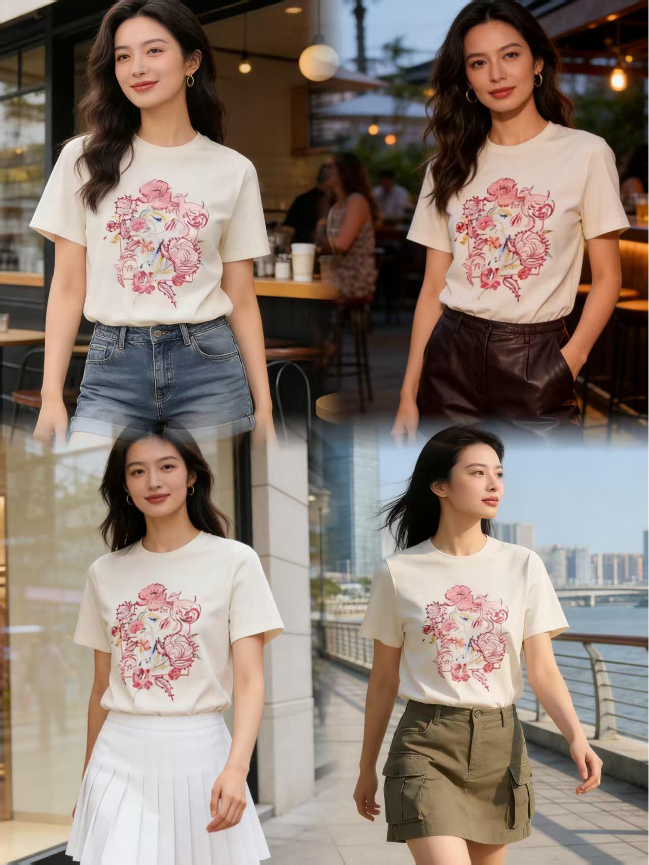 

Floral Short Sleeve Slim Fit - Yaying Inspired Summer Collection Medium белый
