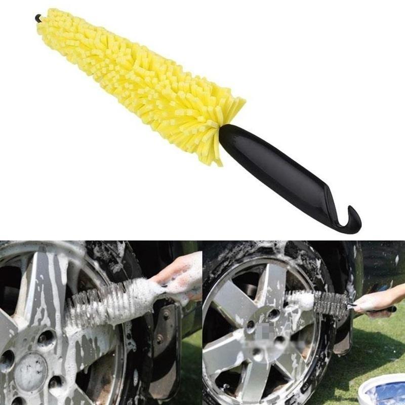 New Selling Car Wheel Brush Practical Black Plastic Handle Yellow Sponge Wheel Tire Rim Brush 1 Pc