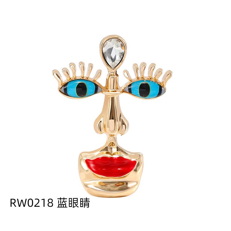 Western Red Lip Nose and Eye Alloy Brooch, Retro Literary Three-dimensional Blue Eye Red Lip Pin
