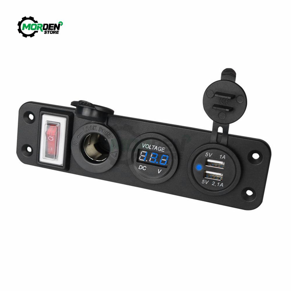 DC11V-11V Dual USB Charger Socket Power LED Voltmeter Cigarette Lighter Socket ON Off Button Switch for Car Tool Accessories