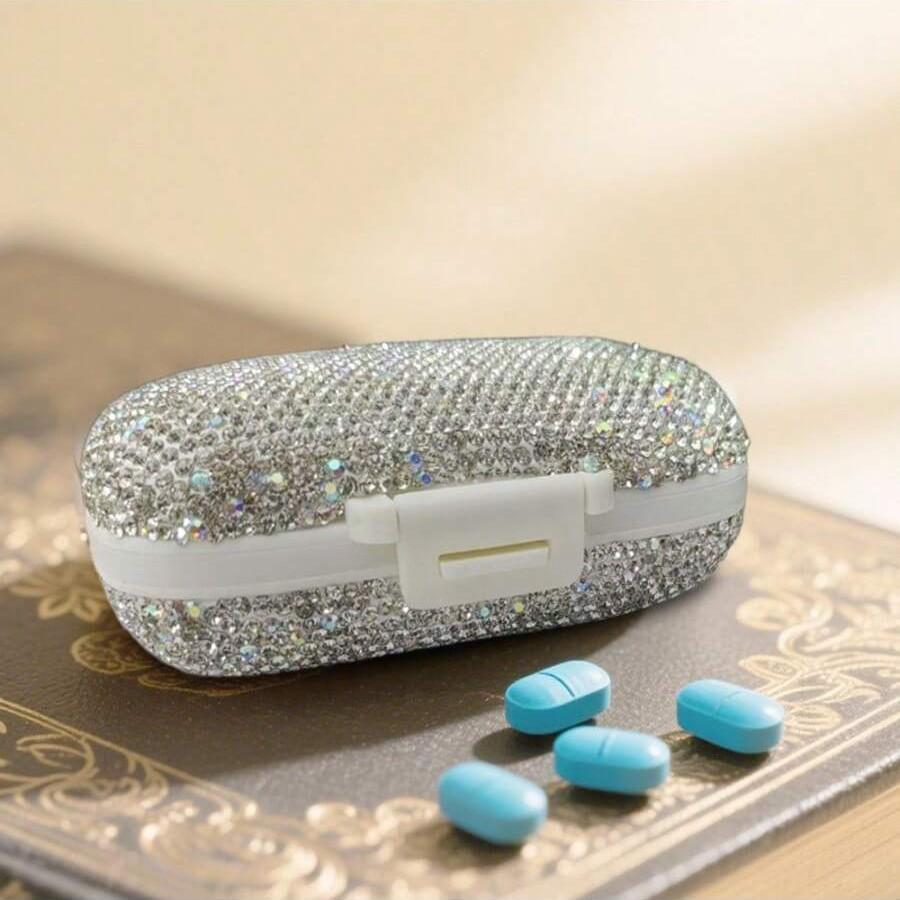 Organizer Compartments Portable Pill Case Crystal Diamond Small  Container DailyOrganizer Container