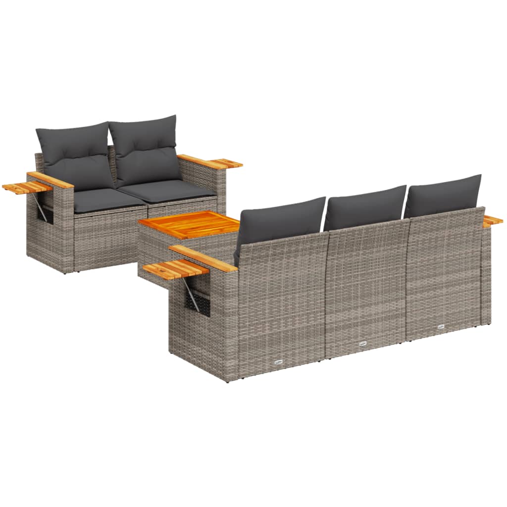 Vidaxl 6-Cz. Set di Mobili da Giardino con Cuscini, Grigio, Polyrattan