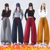 Autumn Winter New Style Fleece Thick High Waist Knife Leg Pants Women Wide Leg Casual Pants