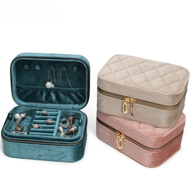 Velvet Jewelry Box With Dual Compartments For Rings Bracelets And Earrings