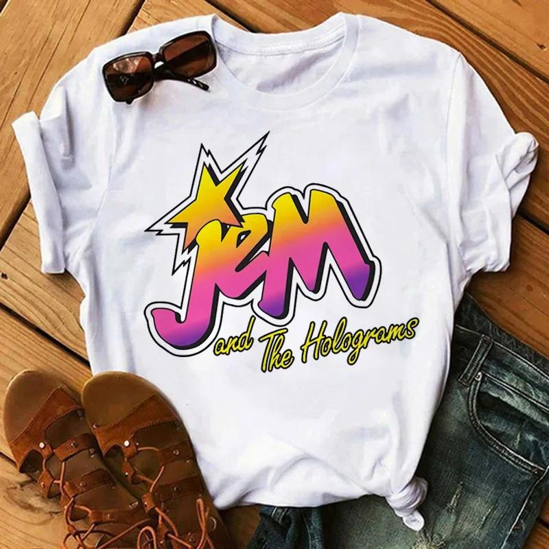 

Jem and the Holograms Tops Tshirts Clothing Womens Funny White Comics Japanese Casual Clothing Aesthetic Anime Tshirts Y2Ktop S