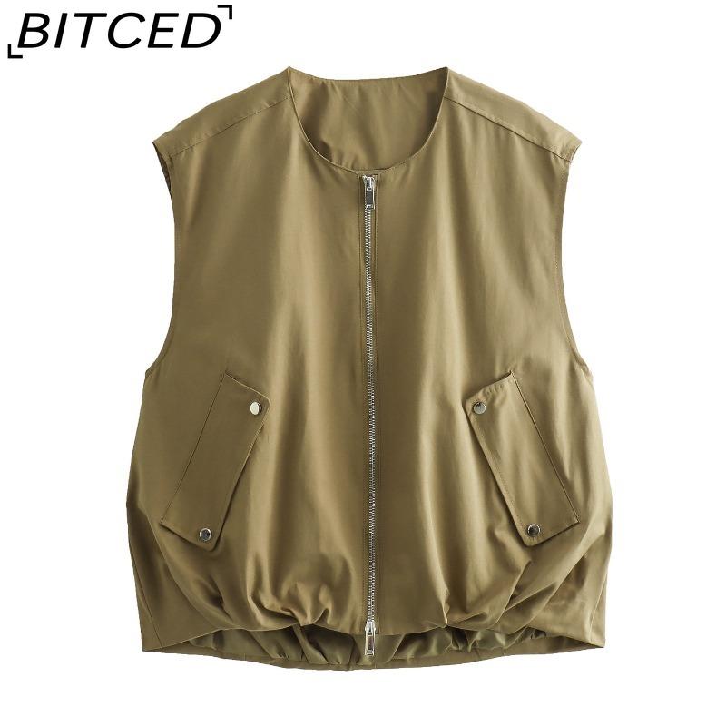 

BITCED Женская летняя модная повседневная большого размера многослойная майка-жилет с круглым вырезом, короткая куртка L зелёный