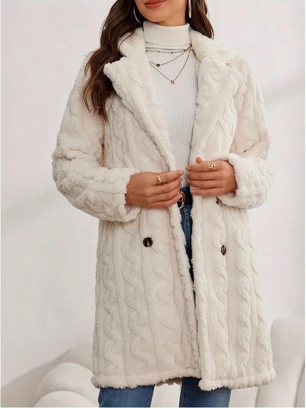 2026 Warm Wool Double-Breasted Plush Overcoat with Suit Collar - Comfortable European & American Style