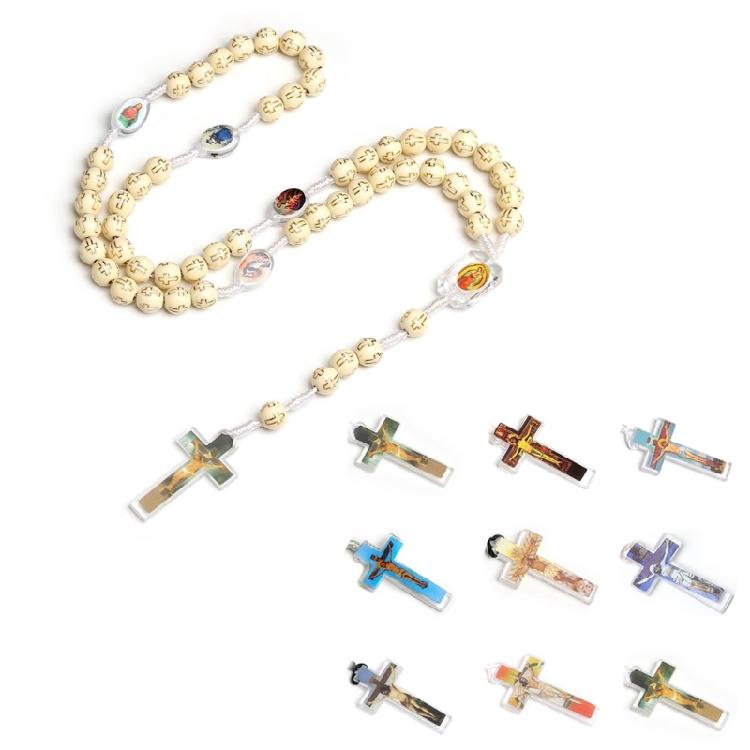 Catholic Cross Rosary Necklace Cross Pendant Beaded Necklace Religious Jewelry