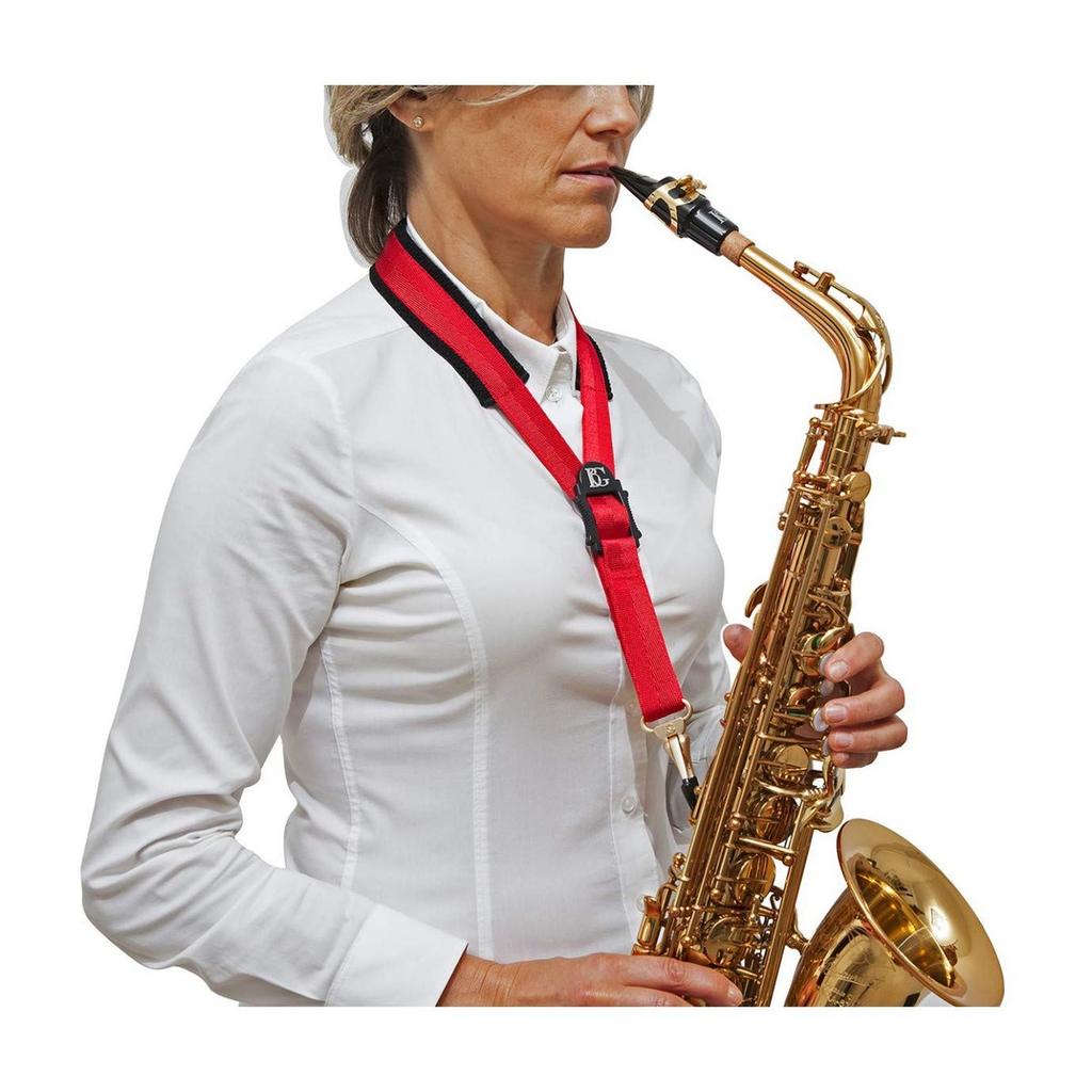 BG S19MSH Comfort Red Saxophone Strap for Alto and Tenor Sax, Metal Snap Hook