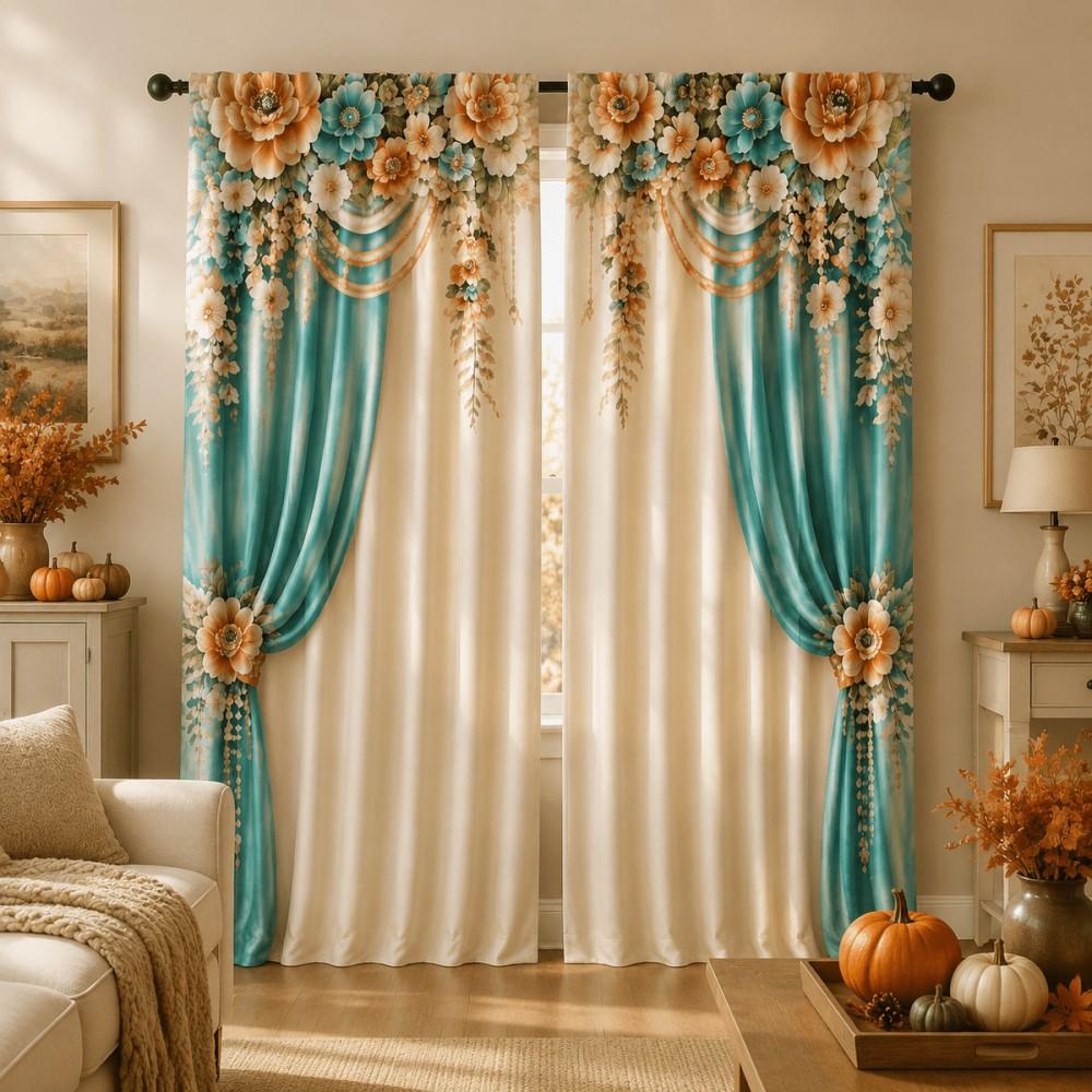 2PCS Digital Print Curtains, European Classic Floral Damask Pattern, Luxury Vintage Style for Living Room Bedroom Home Decor