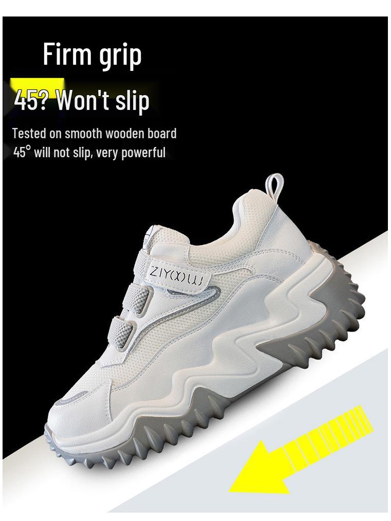 2025 Trendy Women's Genuine Leather Platform Sneakers with Thick Sole and Concealed Lift