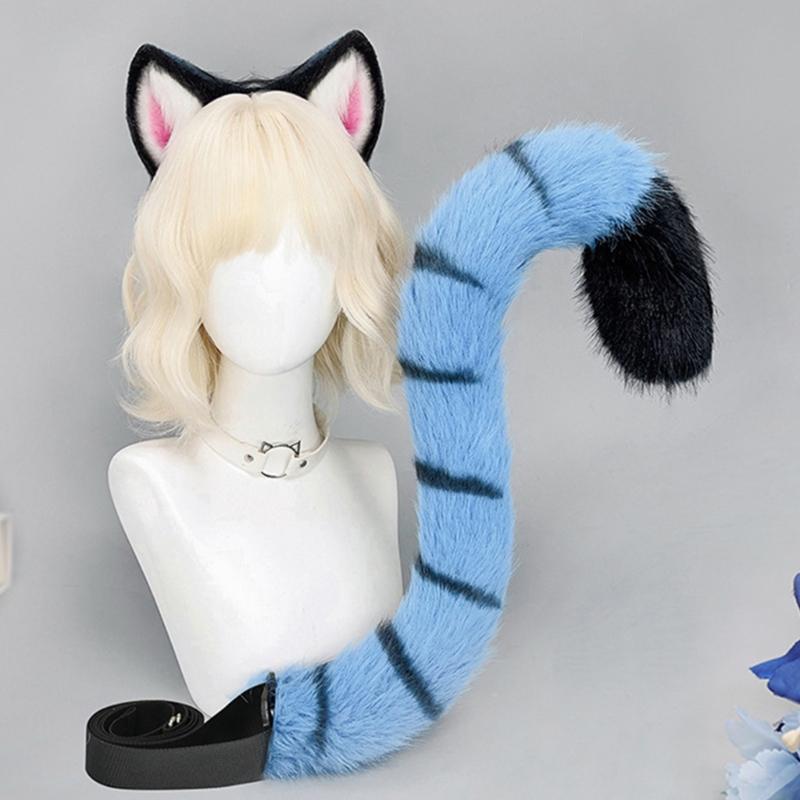 Realistic Animal Ears and Tail Soft Plush Halloween Costume Accessories for Kids Role Play and Theme Parties