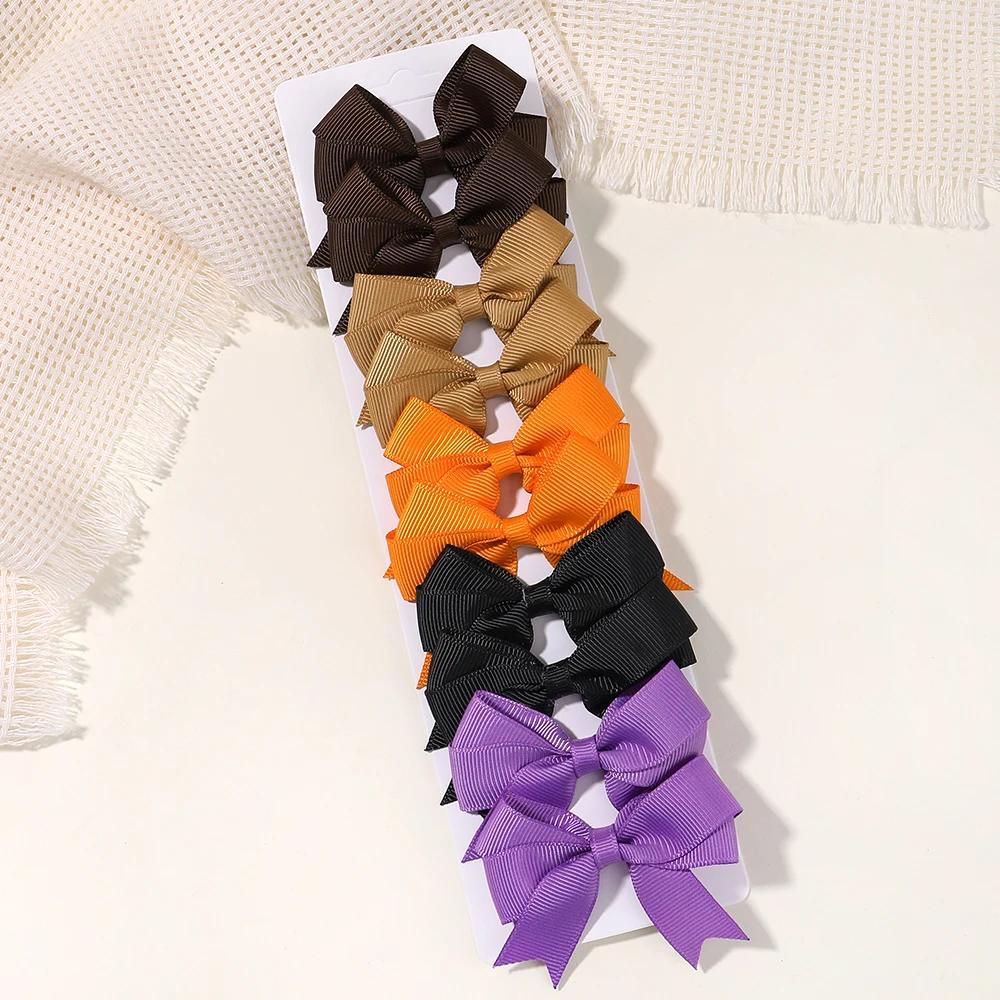 10Pcs/lot Kids Solid Color Ribbon Baby Bows Hair Clips for Baby Girls Handmade Bowknot Hairpin MiNi Barrettes Hair Accessories