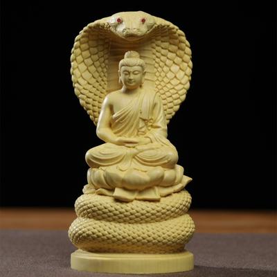 Factory Direct Supply Boxwood Carving Sakyamani Buddha Ornament Snake Protection Buddha Home Decoration Car Decoration Crafts