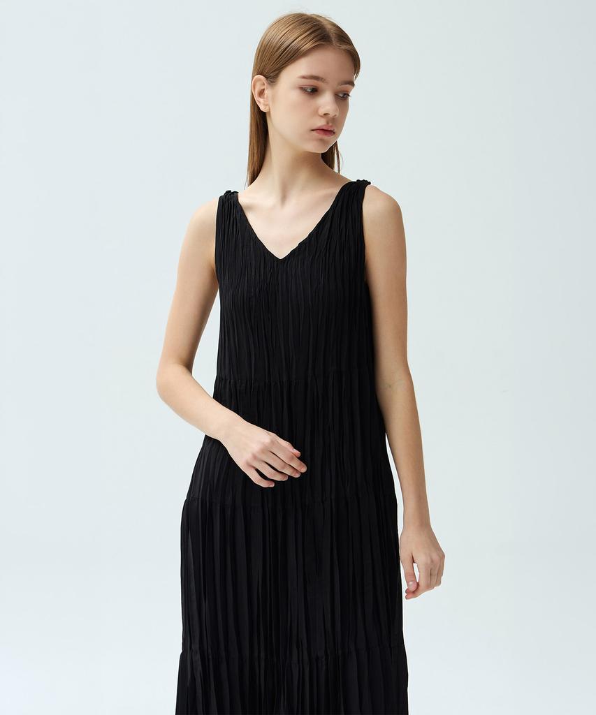Waiowai Crease Tiered Slip Pleated Dress_3Colors