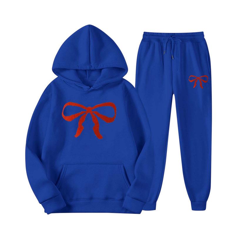 Unisex Casual Hoodie and Sweatpants Set - Loose Fit, Bowknot Printed