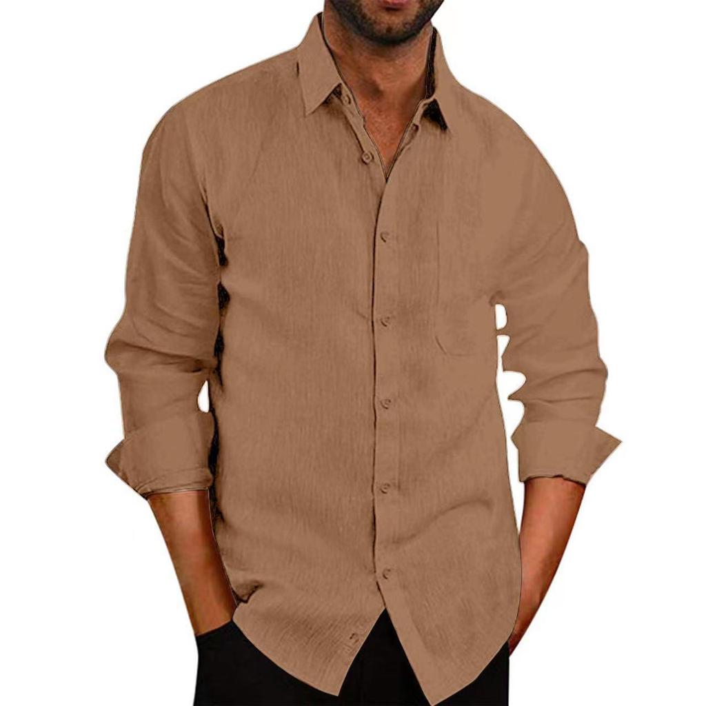 New Bestseller Men's Linen Shirt - Turn-Down Collar, Solid Color, Long Sleeve, Button-Up.