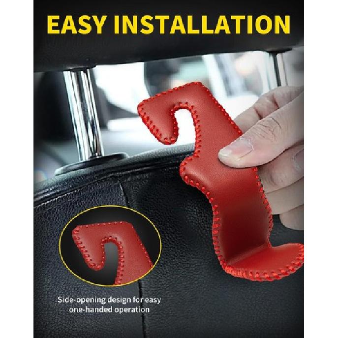 4 Pack Superior Leather Car Seat Headrest Hooks with 44 Pounds Load Capacity,Red