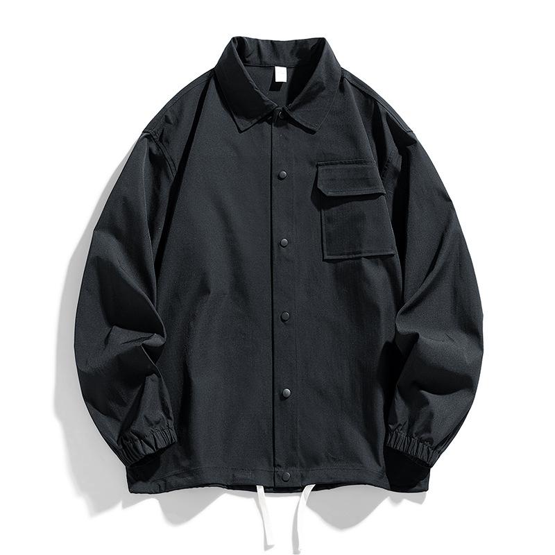 

Мужская весенне-осенняя модная брендовая японская рубашка свободного кроя с воротником-стойкой, рабочий топ, повседневная куртка S чёрный