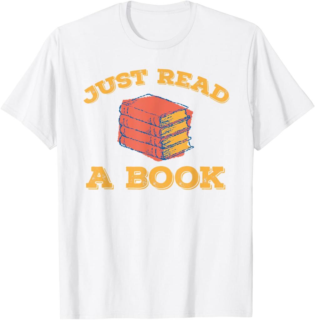 Just Read A Book Stack Graphic Printed Tshirt Women Soft Short Sleeve Casual TShirt Retro Summer Casual Top Tshirt Clothing
