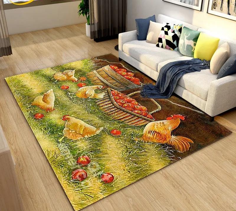 3D Rooster and Hen Chicken Carpet Bedroom Full Cover Living Room Rug Resistant To Dirt Easy To Maintain Soft Kitchen Decor Mat