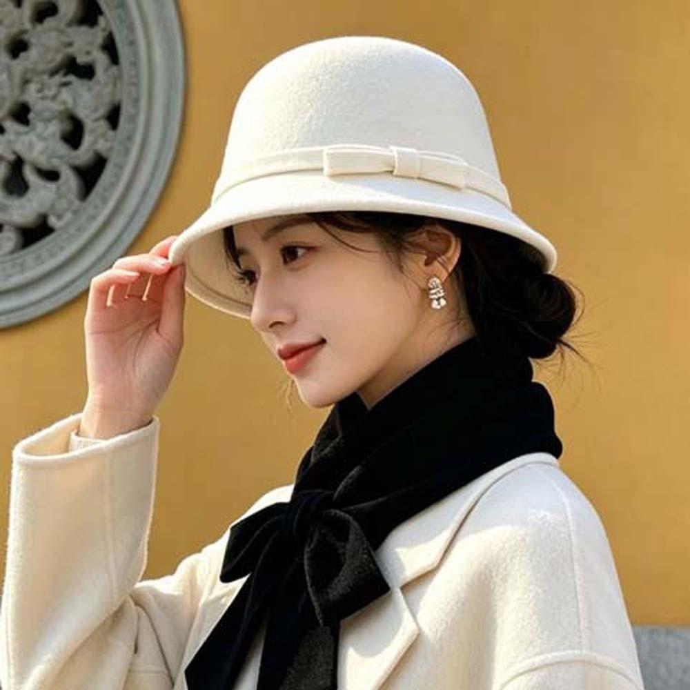 Koreanischer Stil Retro Glockenhut Warmer Fleece Elegante Schirmmütze Vintage Fedora Kappe Fotoshooting