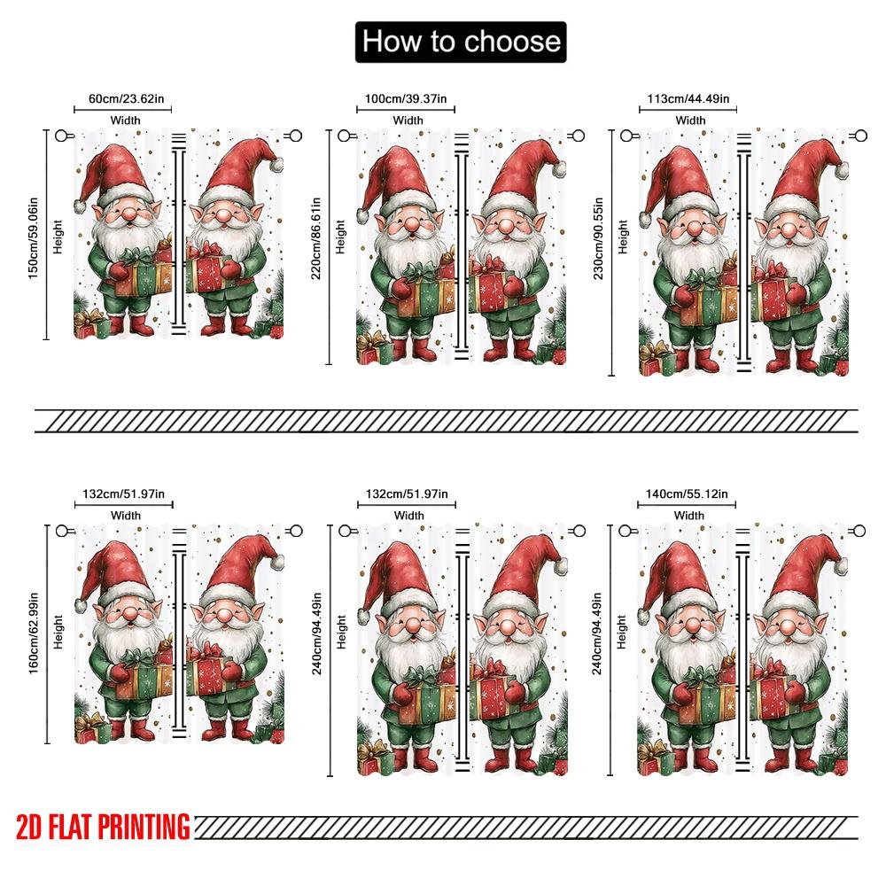 2pcs,2D Plane Printing Curtains Digital Printed Christmas Gnomes Gift Giving (2) Polyester (without Rod) Holiday Perfect for