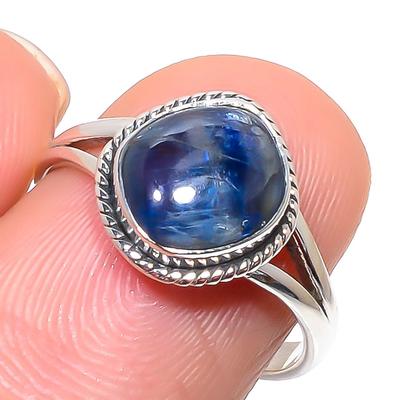 Natürlicher Kyanit Edelstein Handgefertigter 925 Sterling Silber Schmuck Ring Größe 7.5 C2E97