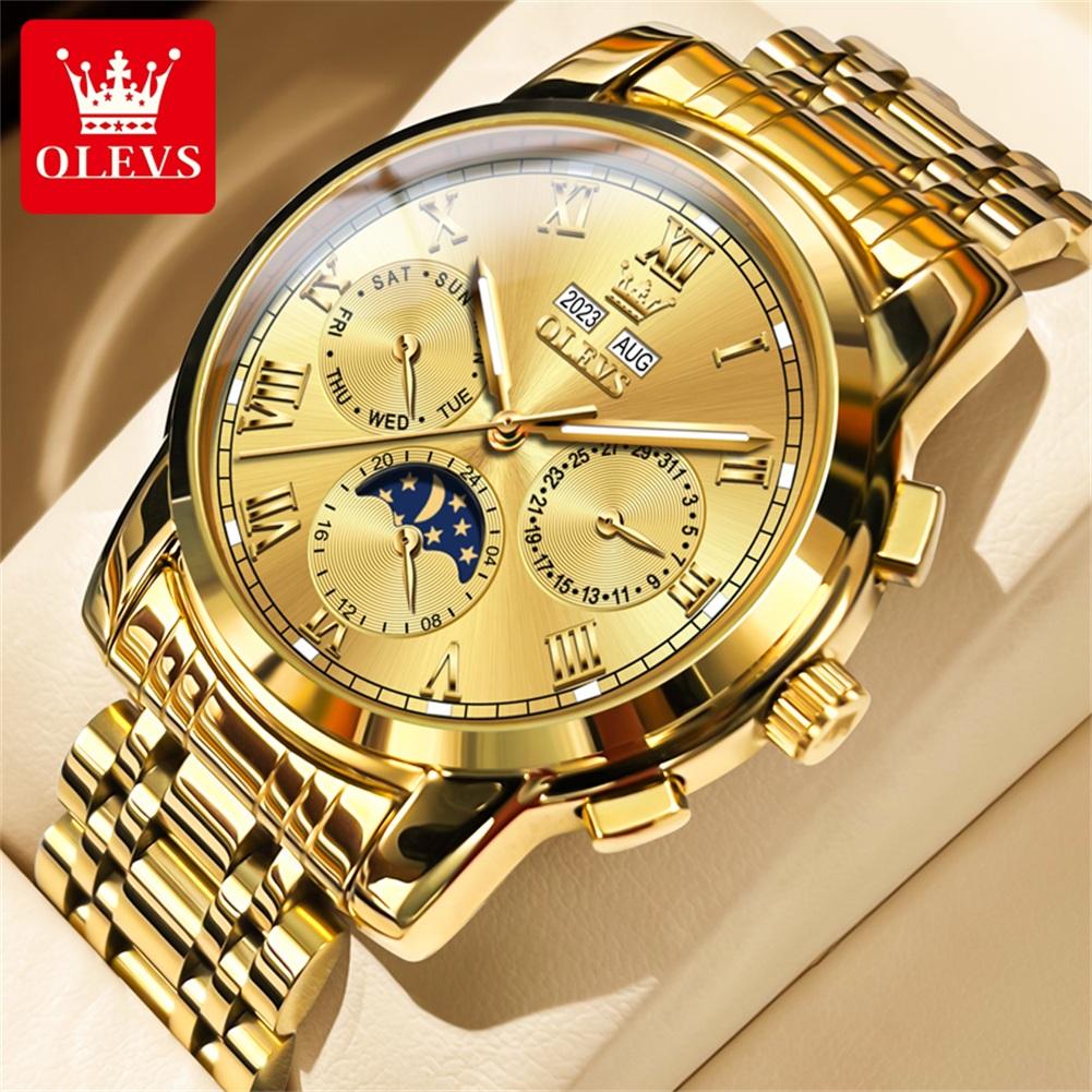 OLEVS Men's Watches Business Fashion Original Automatic Mechanical Wristwatch for Man Waterproof Moon Phase Calendar Trend Dress