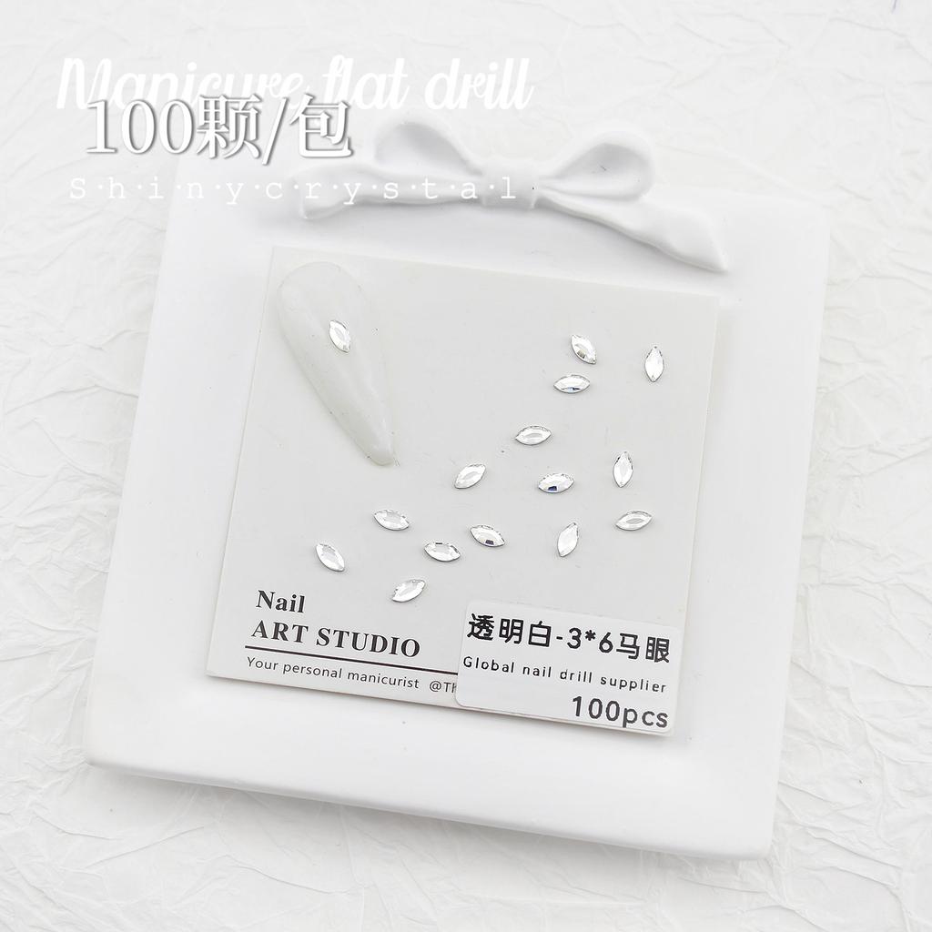 Nail Art White Flat Bottom Special-Shaped Diamond Size Mini Water Drop Love Square Transparent Diamond Jewelry White Rectangular Diamond