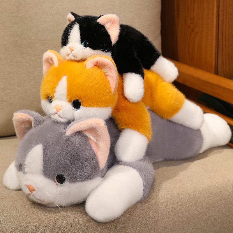 Cute Simulated Cat Doll Plush Toy Stuffed Soft Animal Plush White Gray Kitten Pillow Kids Girls Birthday Gift Pet Toys Deco