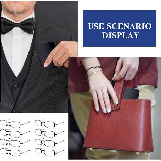 8 Pack Foldable Reading Glasses Blue Light Blocking Glasses Magnetic Case Pocket Wallet Spring Hinge Readers
