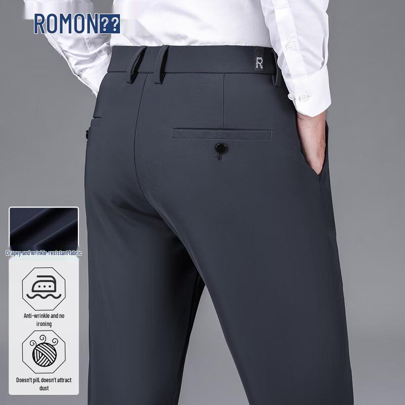ROMON Men s Four-Way Stretch Business Casual Straight Leg Pants 35