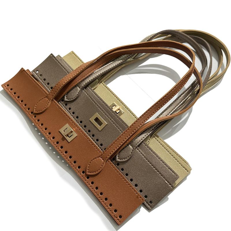 Woven Handbag Handle Bag Handle Diy Bag Accessories Buckle Pu Handle Retro Perforated Double Handle Solid Color Bag Handle