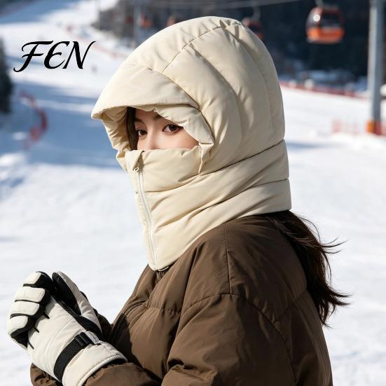 Thickened Scarf Hat Women Winter Balaclava Hat, Wind-Resistant Zipper Face Mask for Cold Warm Weather, Thermal Hooded Scraf Outdoor Ski Cycling