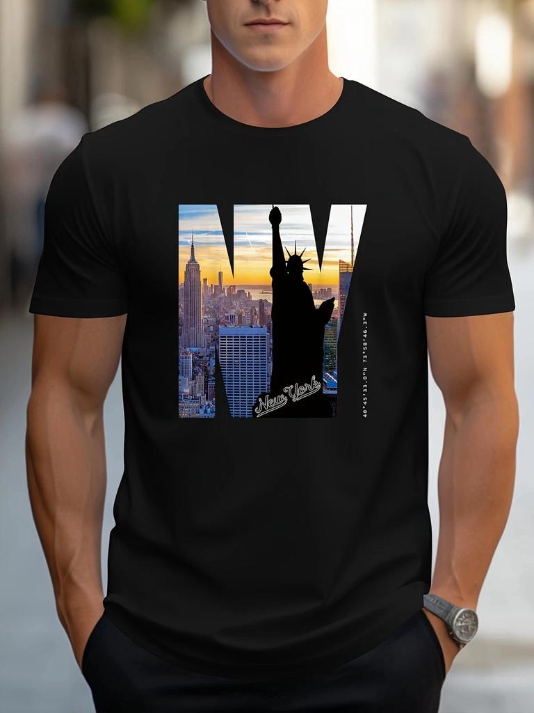 NY Skyline Statue of Liberty Graphic T Shirt New York City Unisex Tee
